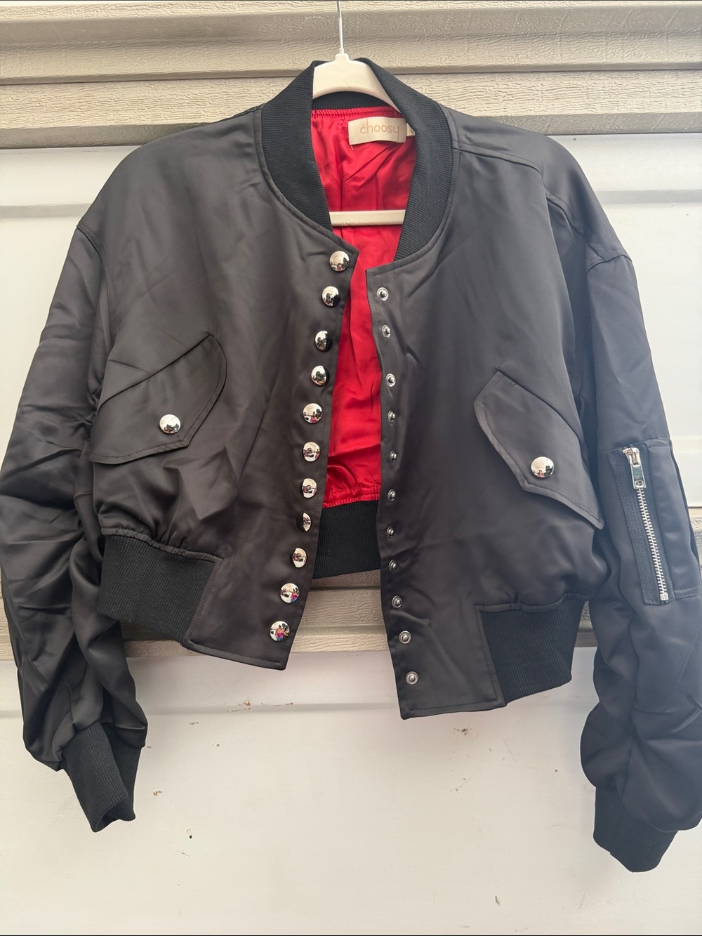 Choosy Black Bomber Jacket with Red Lining
